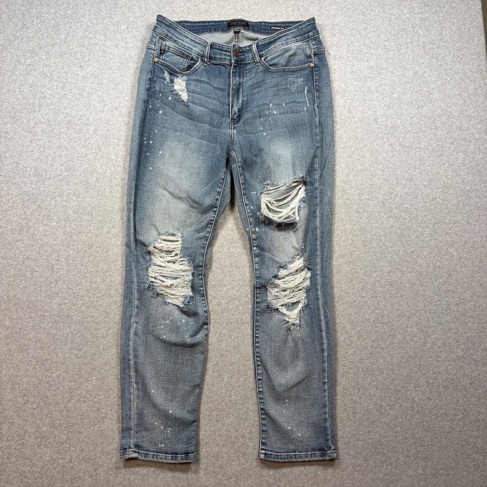 Judy Blue Boyfriend Jeans Womens 14W Medium Wash High Rise Distressed Stretch